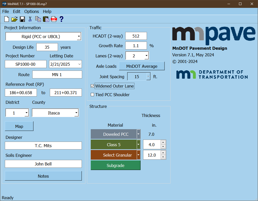 MnPAVE Main Window