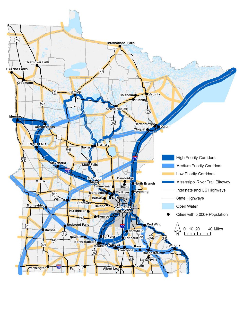 MN state bikeway network priority corridors