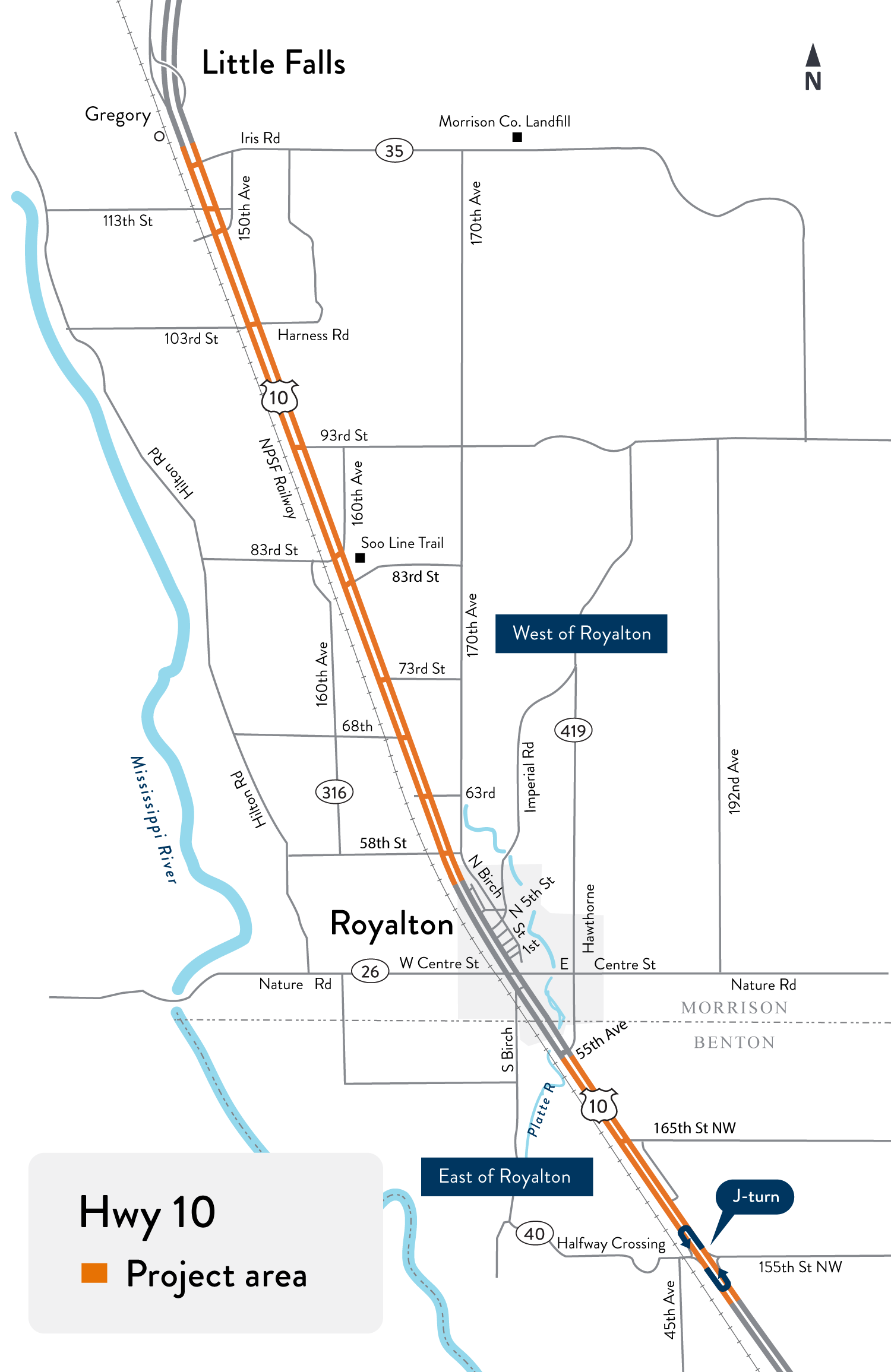 Project location map Hwy 10 Project location map - Hwy 10 Little Falls to south east of Royalton