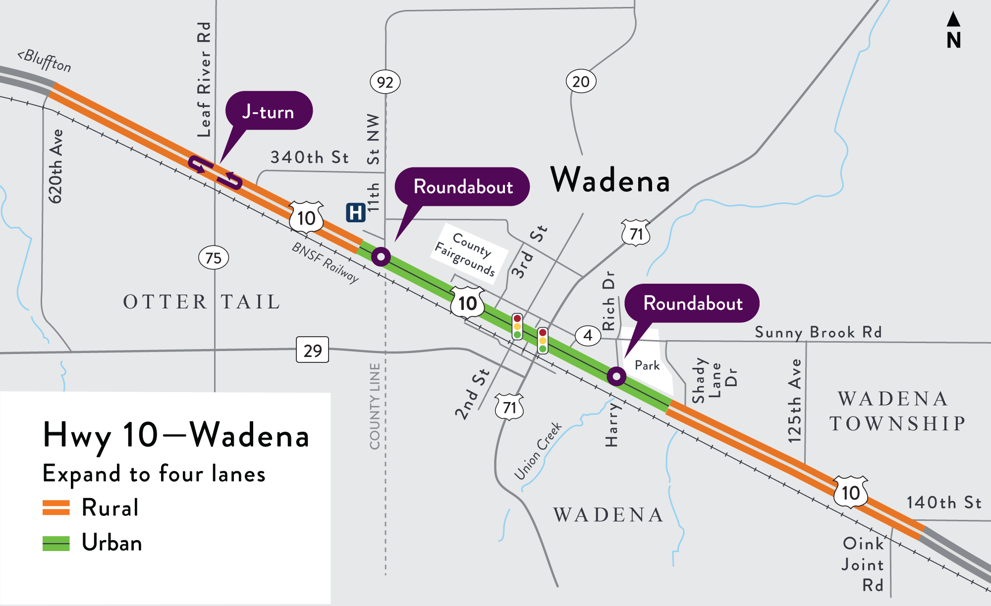 Hwy 10 project map Hwy 10 project map location west to east of the city of Wadena