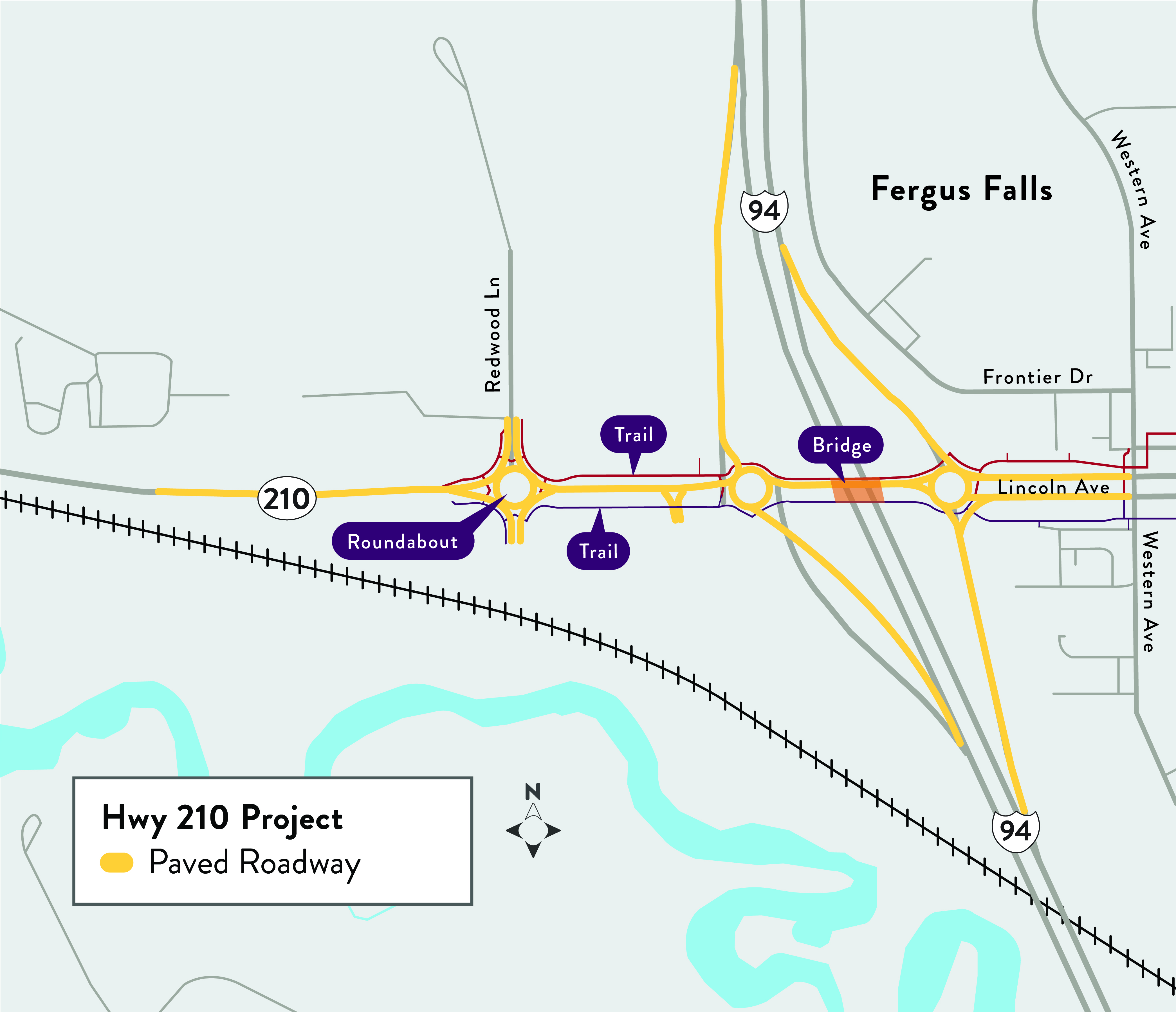 Hwy 210 ramp project map Map shows project limits on Highway 210 at the west junction of I-94 in Fergus Falls