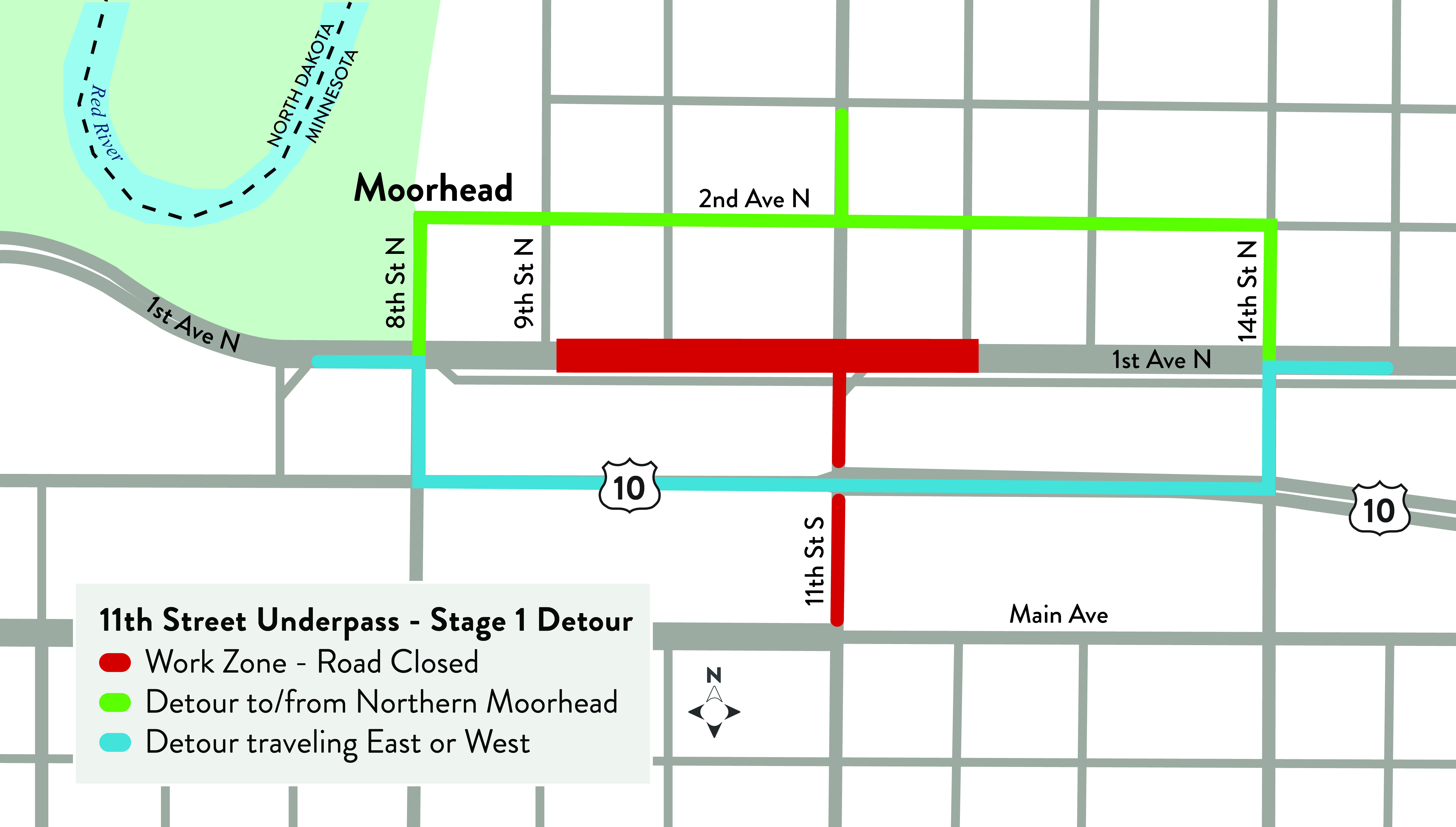 Detour map for the 11th Street underpass project.