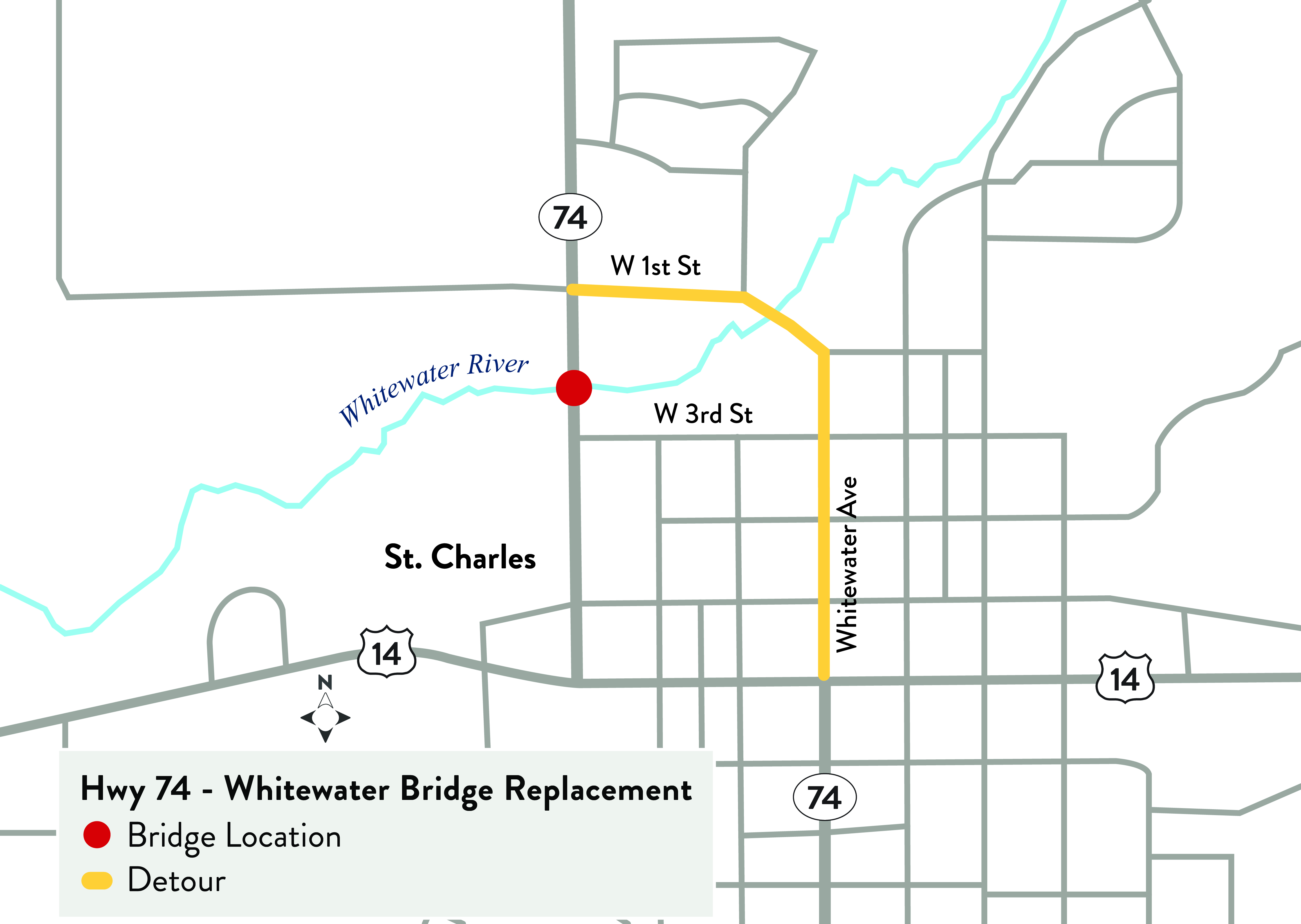 Hwy 74 project location and detour map