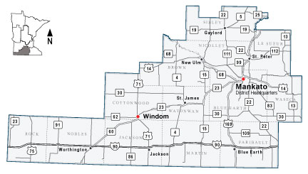 Map of MnDOT District 7, covering South Central Minnesota. Map of MnDOT District 7, covering South Central Minnesota.