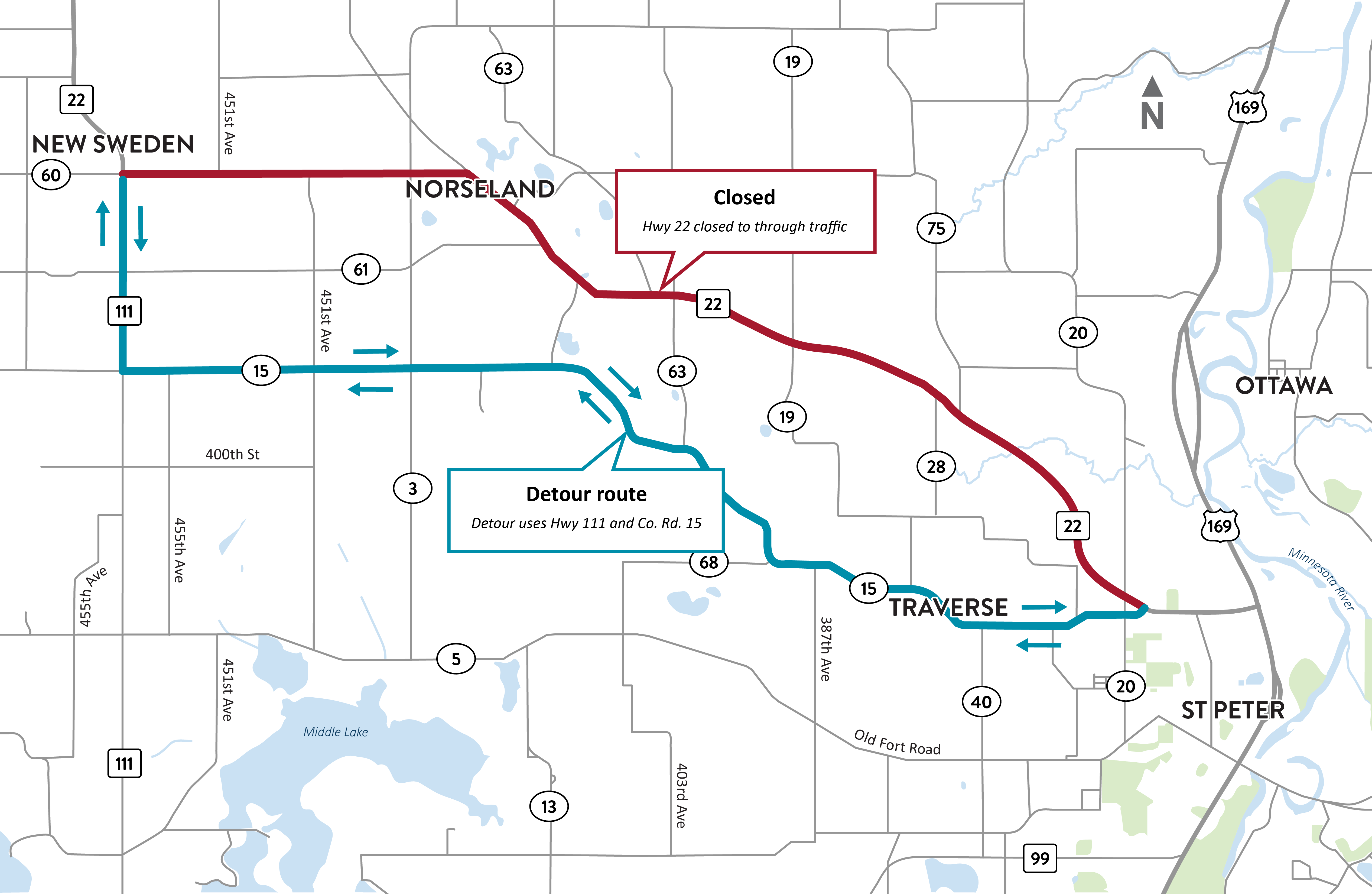 I-90 Fairmont to Blue Earth project area map