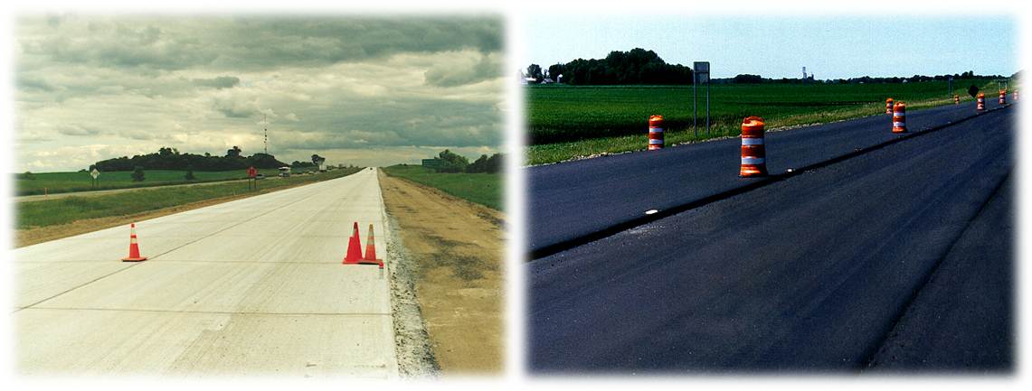 Minnesota trunk highway paving projects MnDOT paving projects: left = concrete construction, right = bituminous construction