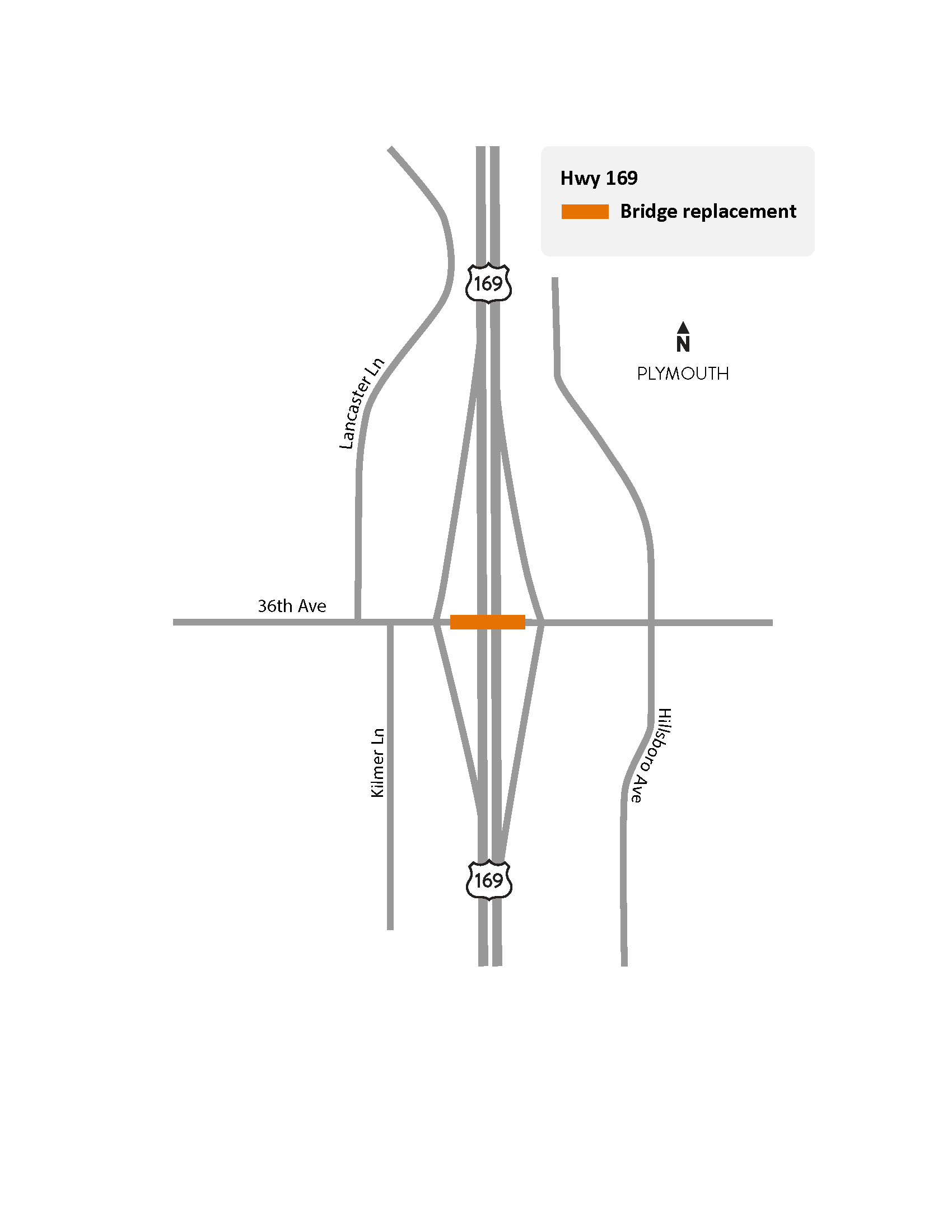 36th Avenue bridge over Hwy 169 in Plymouth project location map