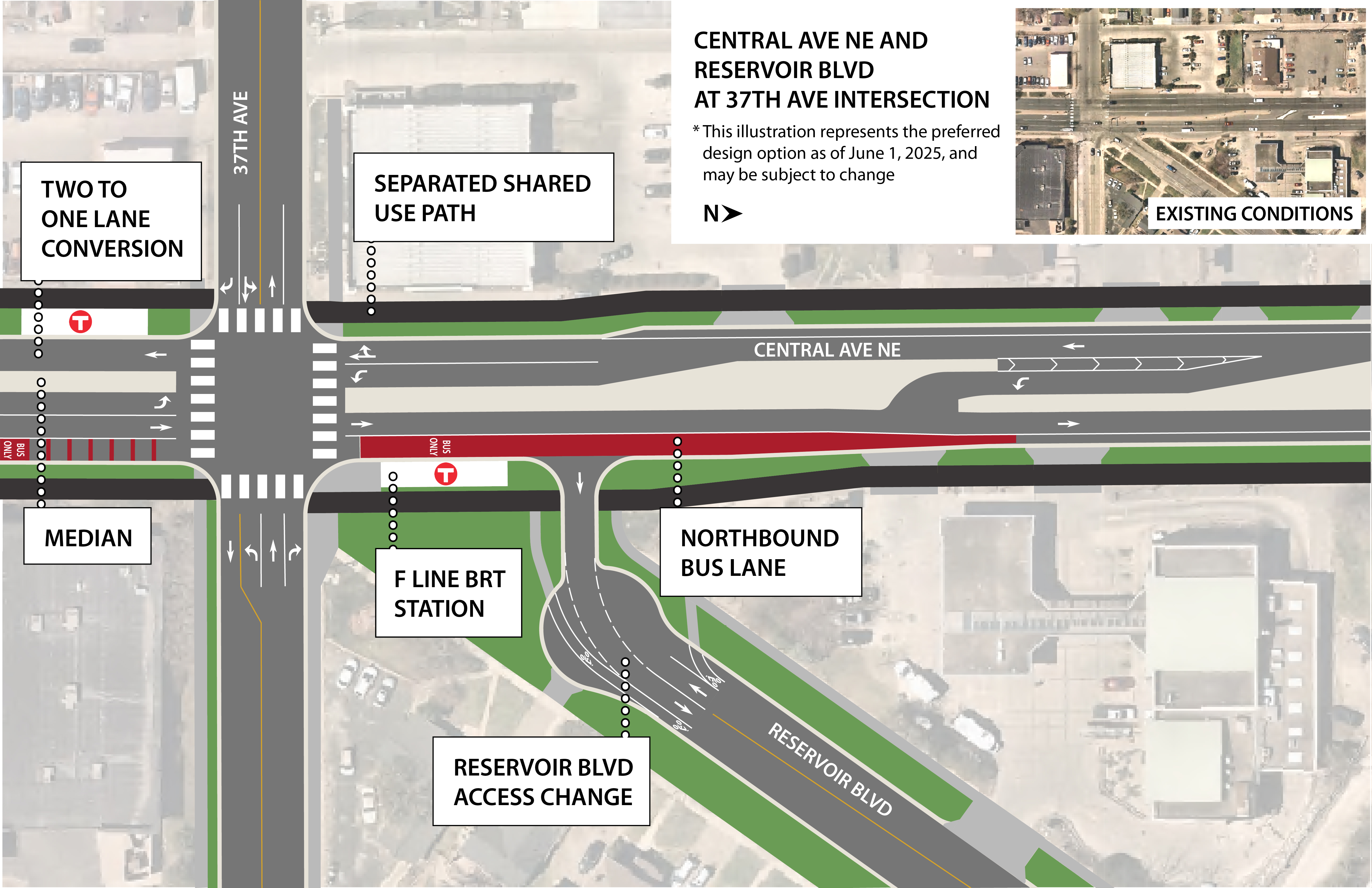 Central Avenue Northeast at 37th Avenue option one proposed changes