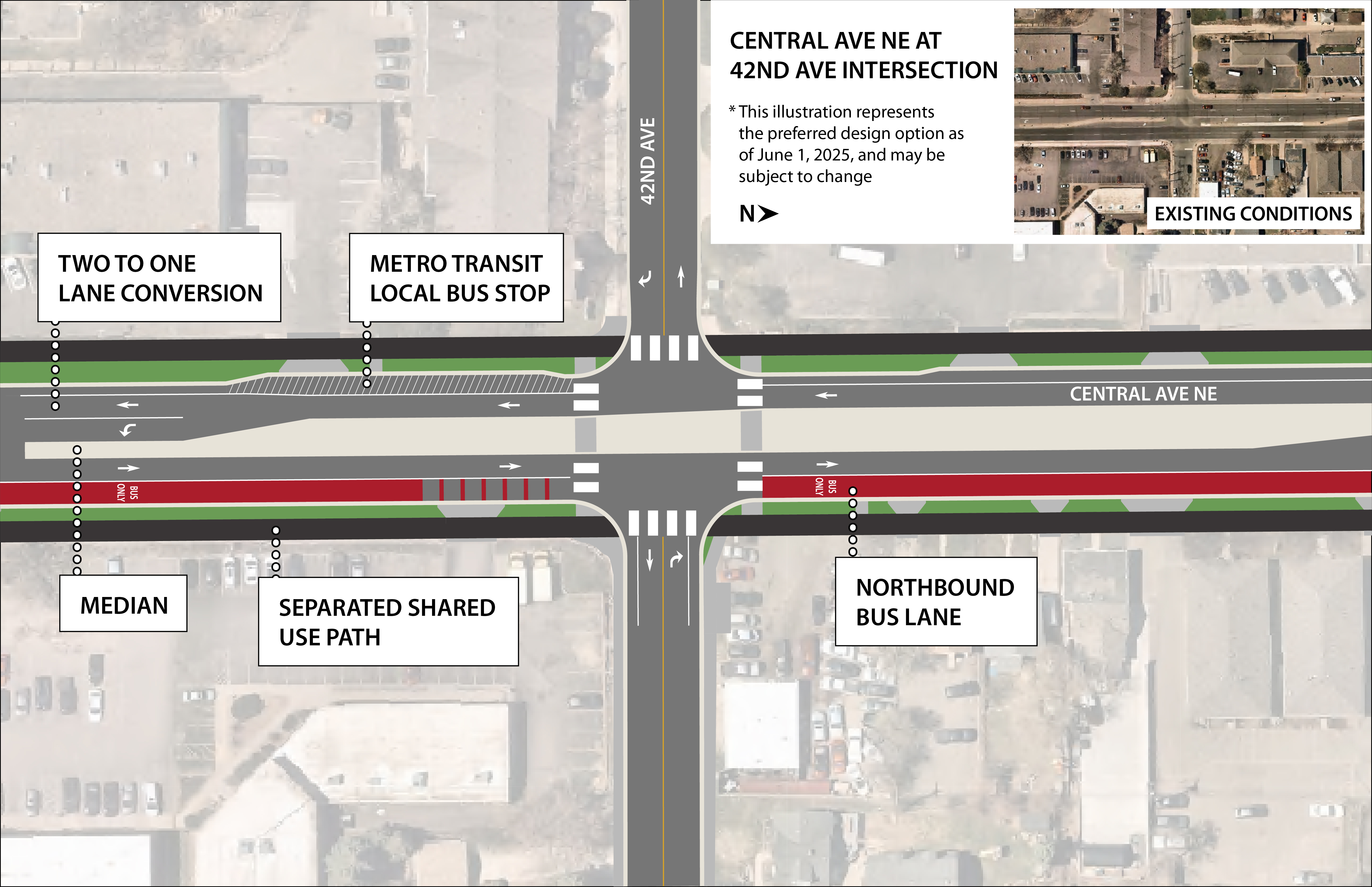 Central Avenue Northeast at 42nd Avenue option 2 proposed changes