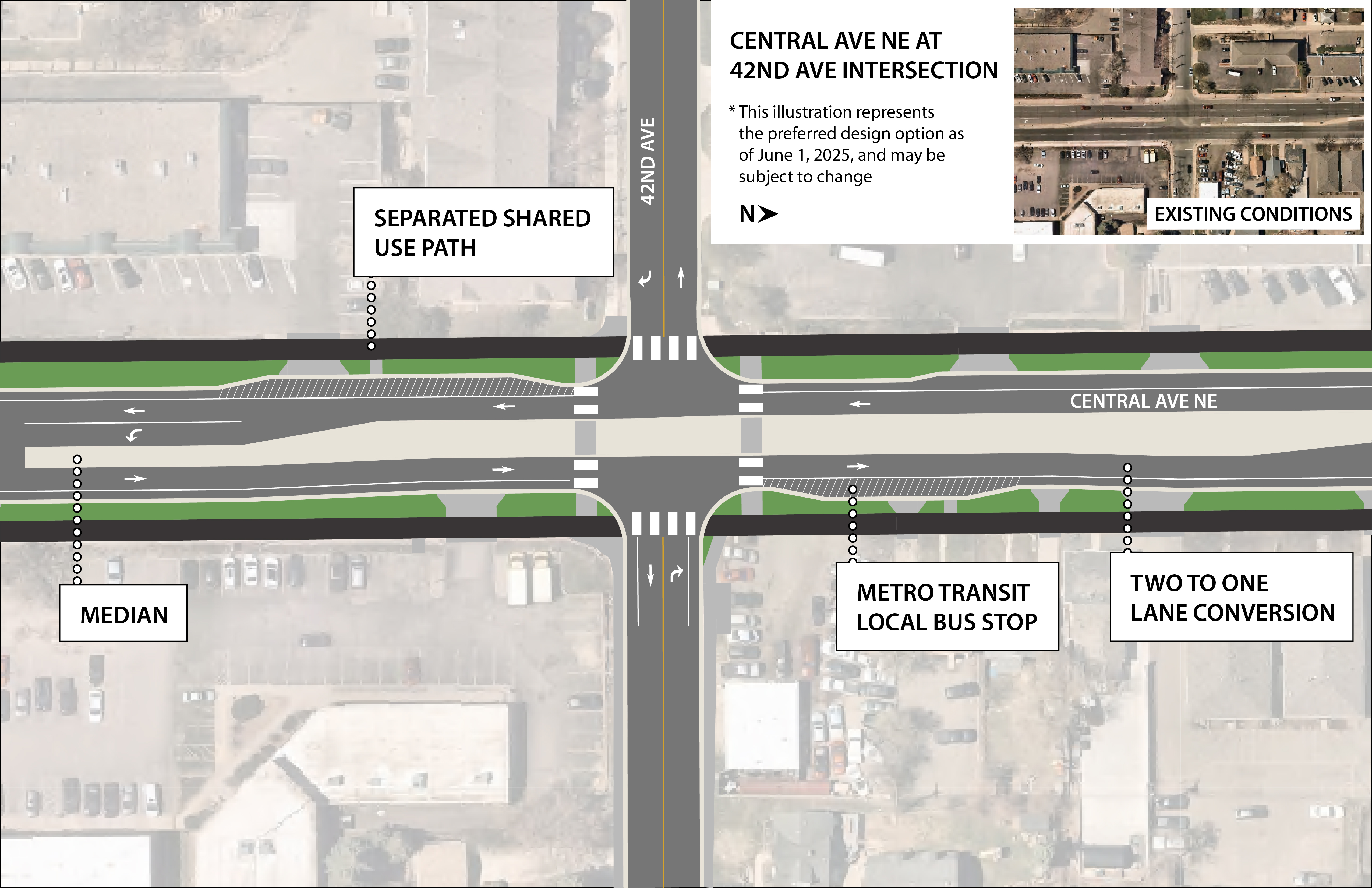 Central Avenue Northeast at 42nd Avenue option one proposed changes