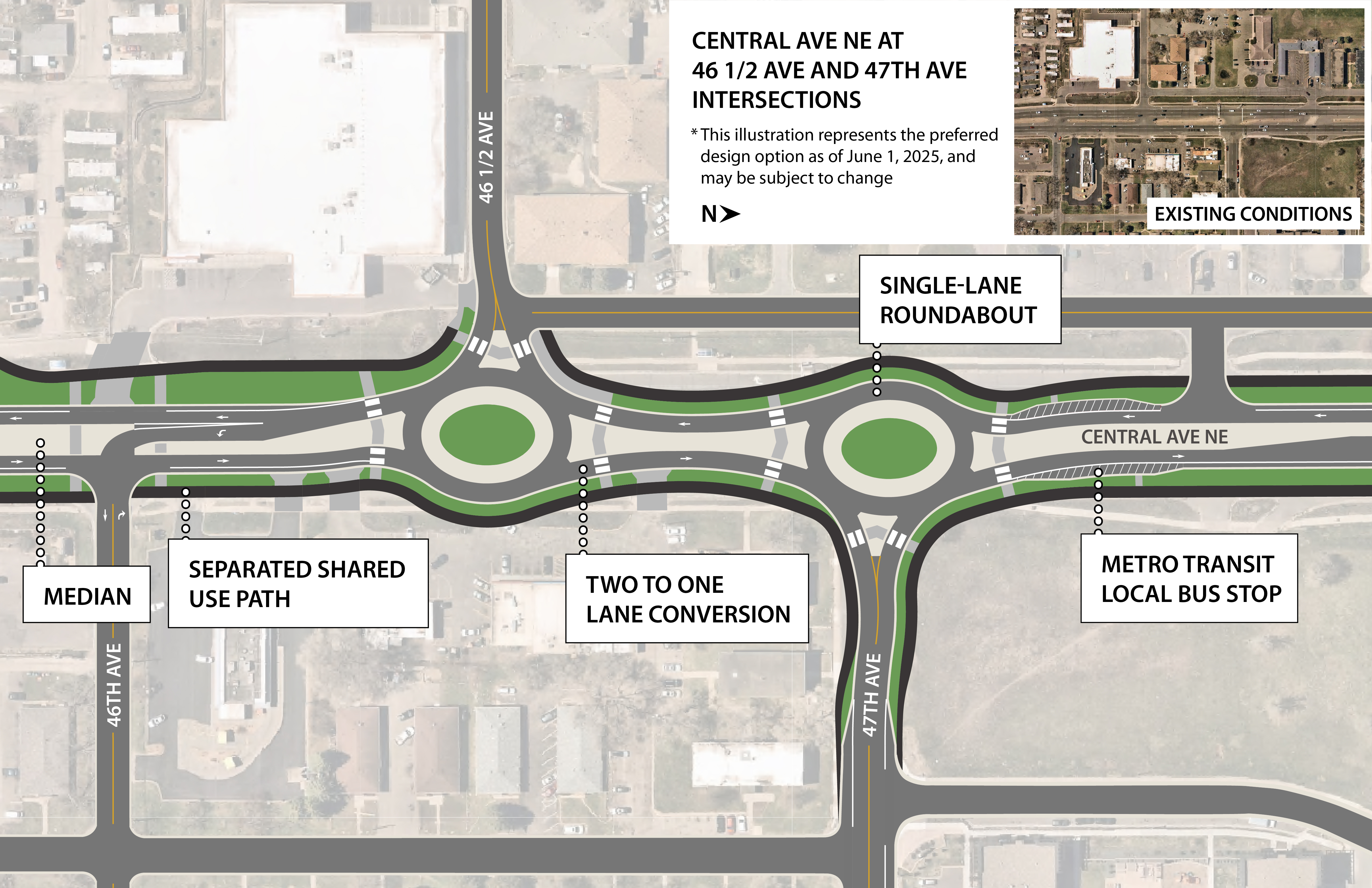 Central Avenue Northeast at 46 ½ and 47th Avenues proposed changes