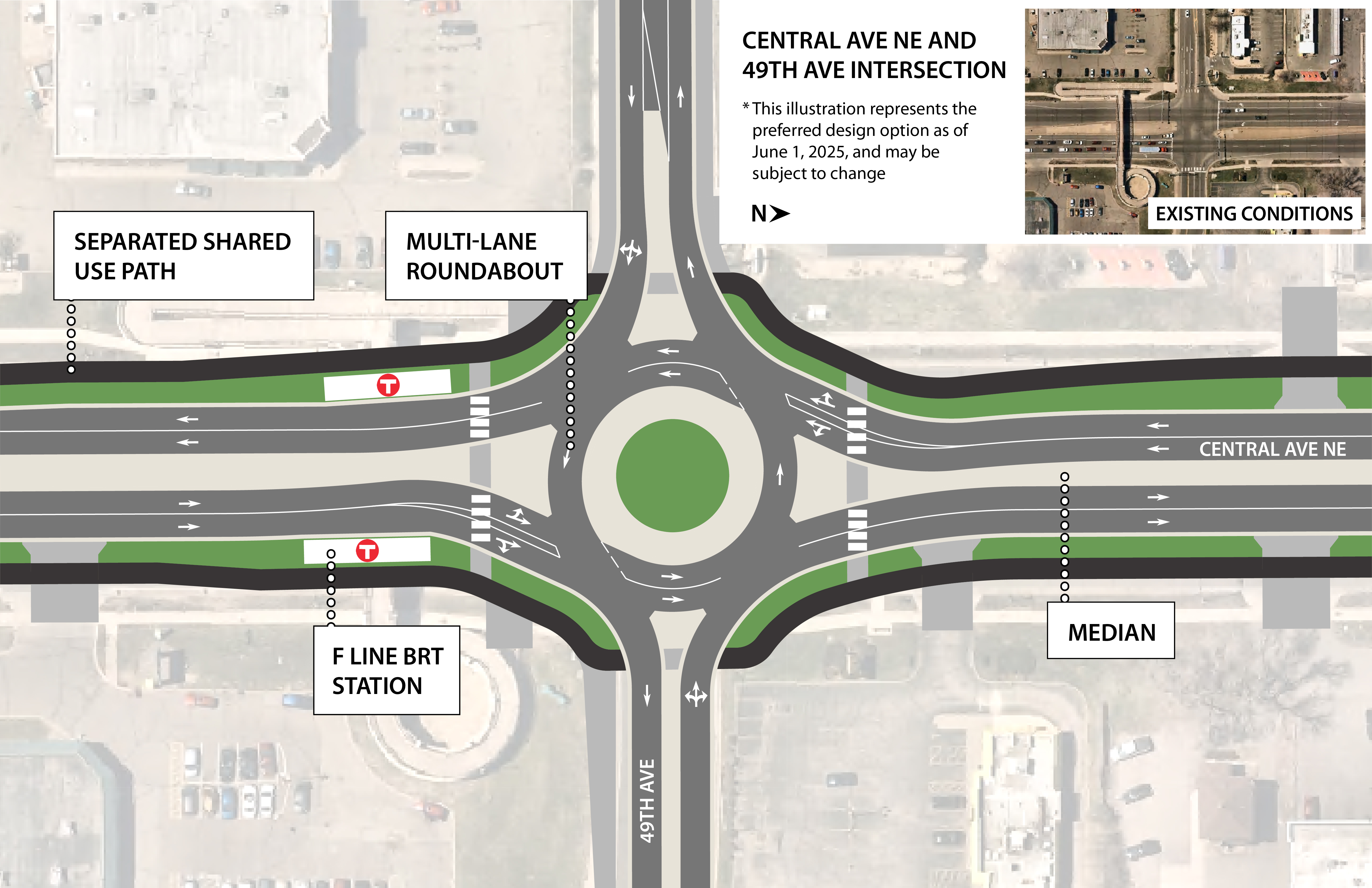 Central Avenue Northeast at 49th Avenue proposed changes