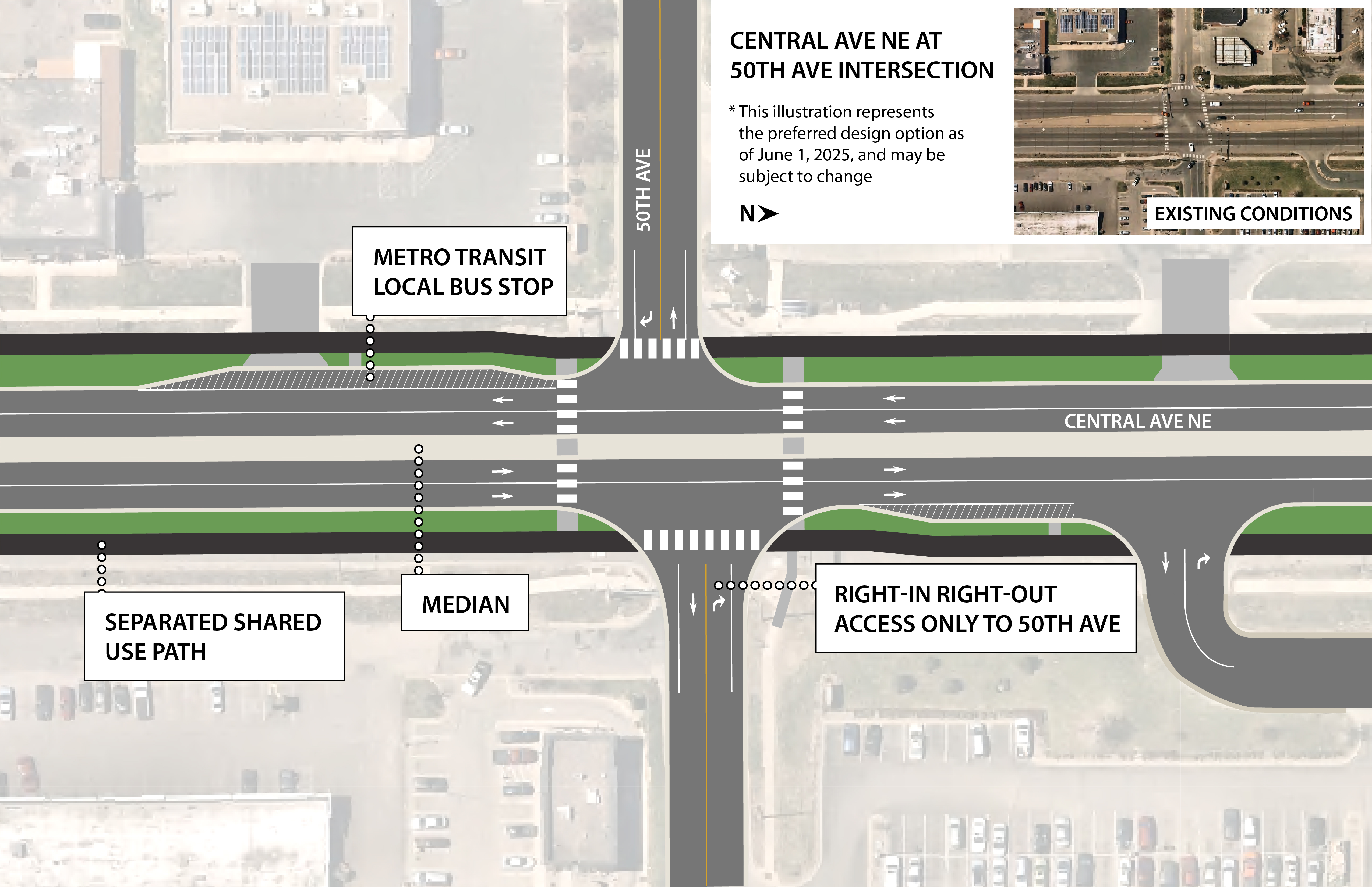 Central Avenue Northeast at 50th Avenue proposed changes