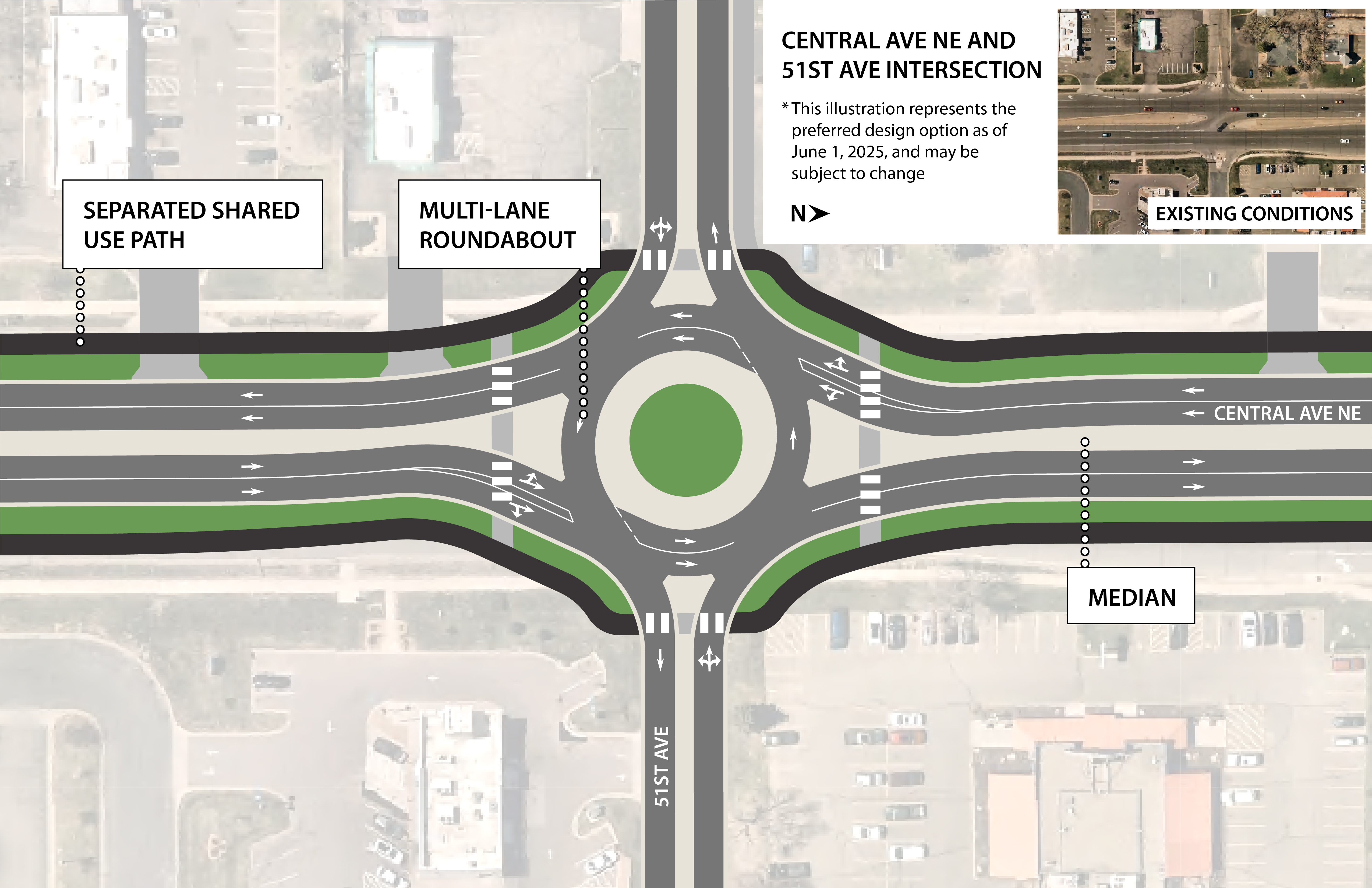 Central Avenue Northeast at 51st Avenue proposed changes