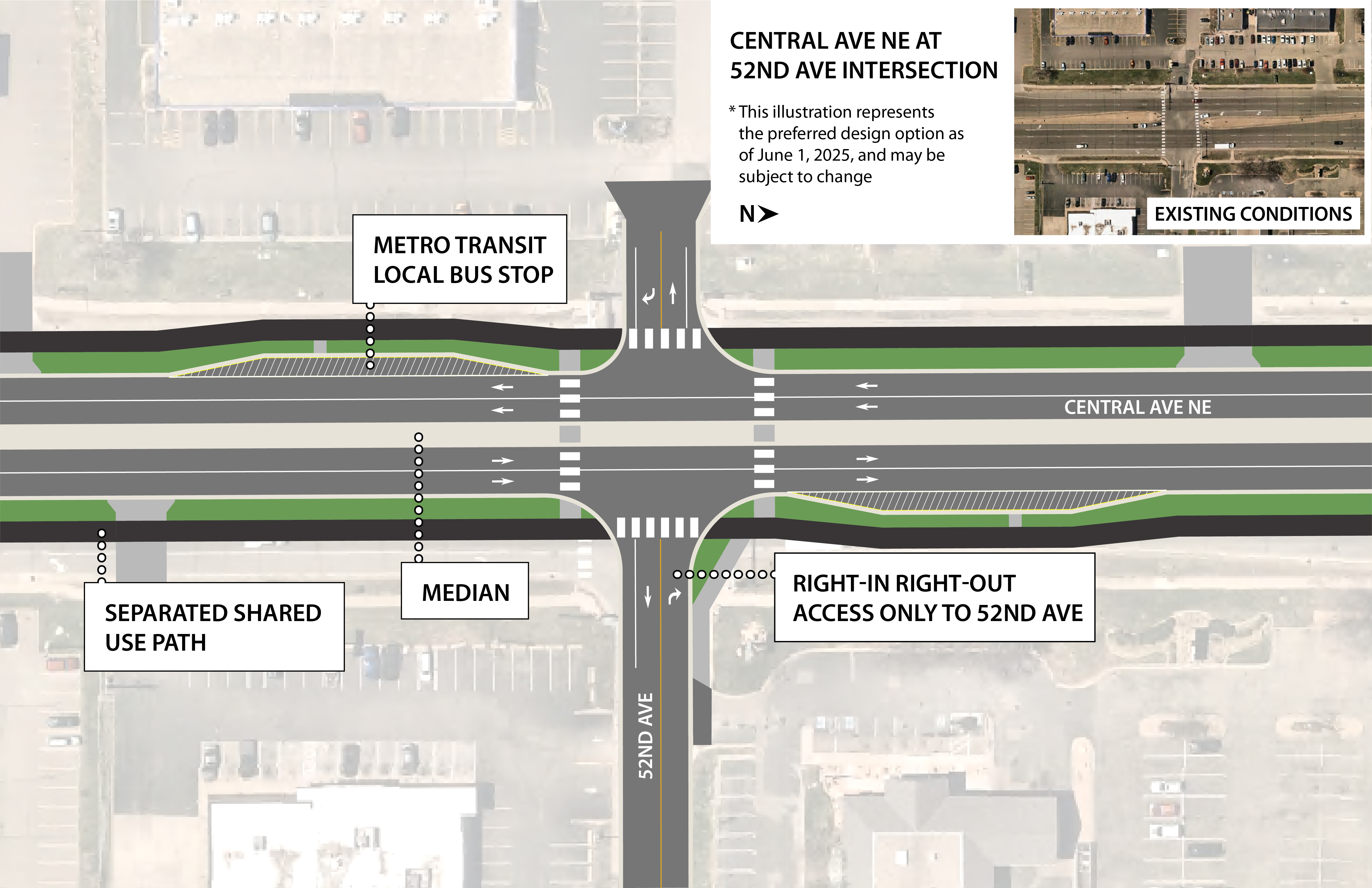 Central Avenue Northeast at 52nd Avenue proposed changes