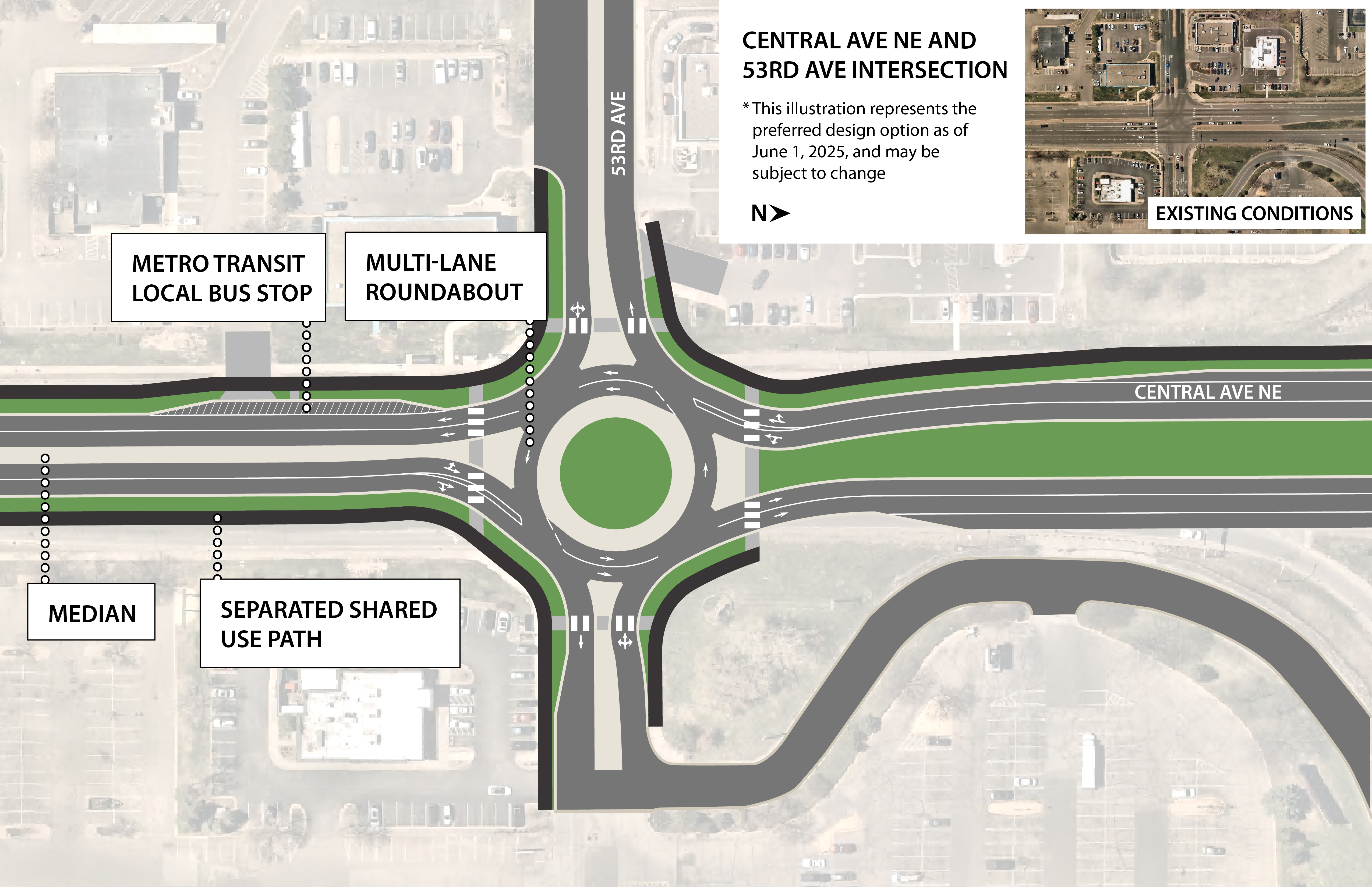 Central Avenue Northeast at 53rd Avenue proposed changes
