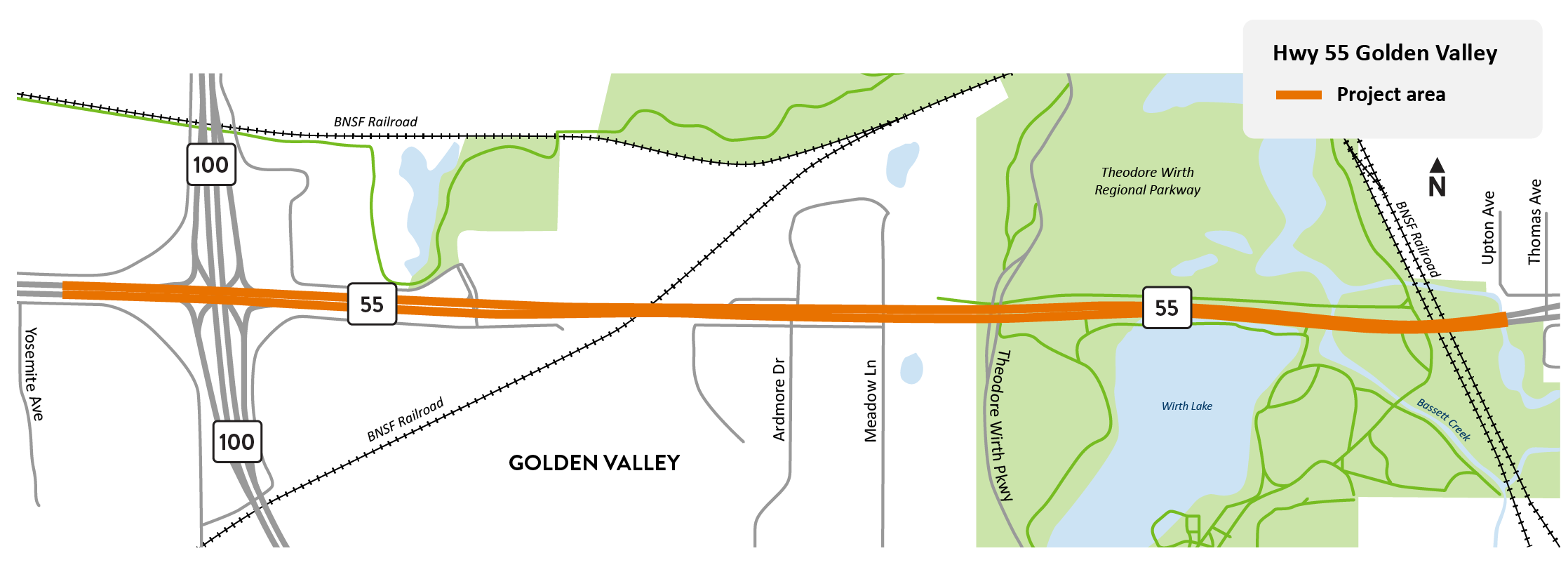 Hwy 55 between xxxx in Minneapolis and xxxx in Golden Valley project location map