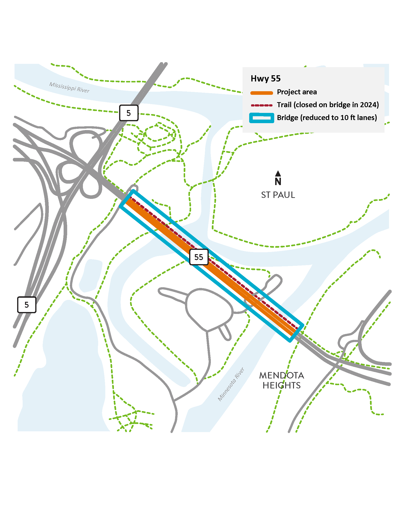 Highway 55 between Bloomington Road in Minneapolis and Hwy 52 in Inver Grove Heights project location map