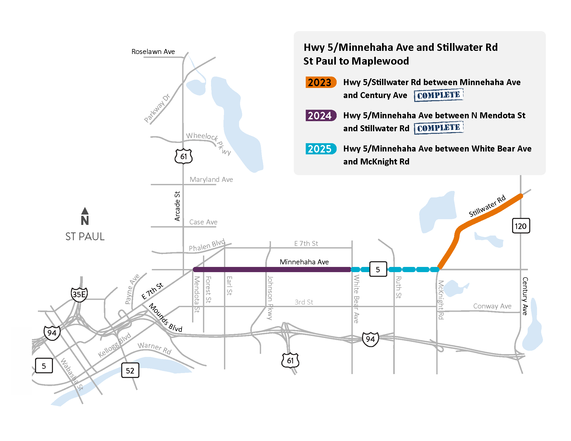 Highway 5 Saint Paul to Maplewood project location map