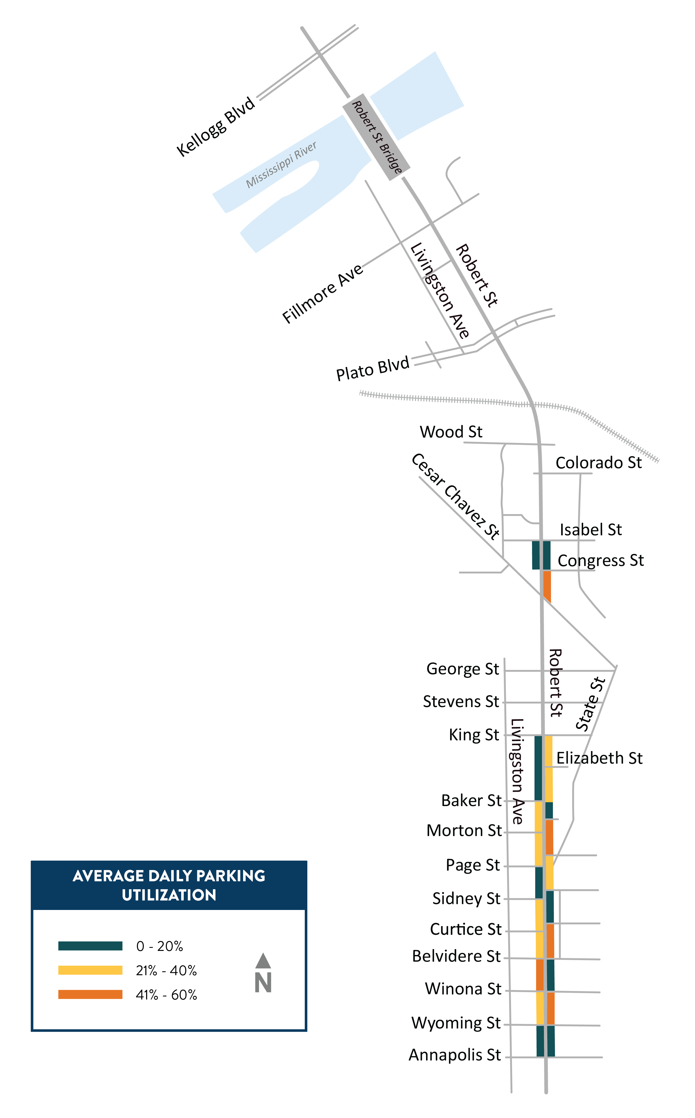 Hwy 3/Robert Street in St. Paul daily parking utilization map