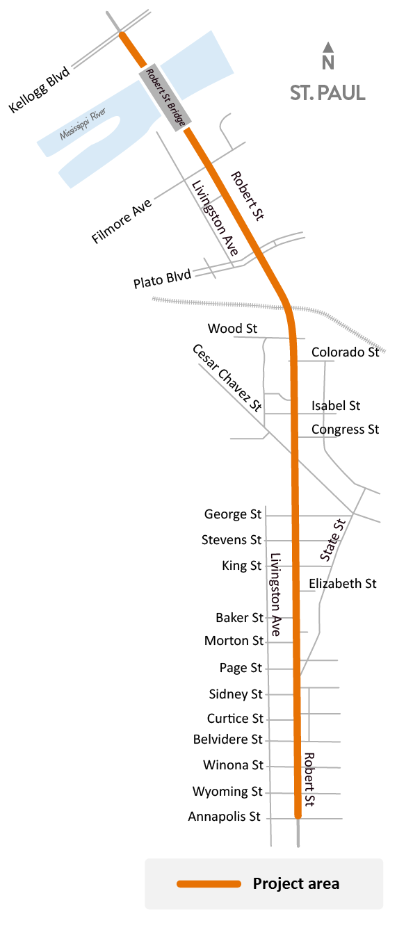 Hwy 3/Robert Street in St. Paul project location map