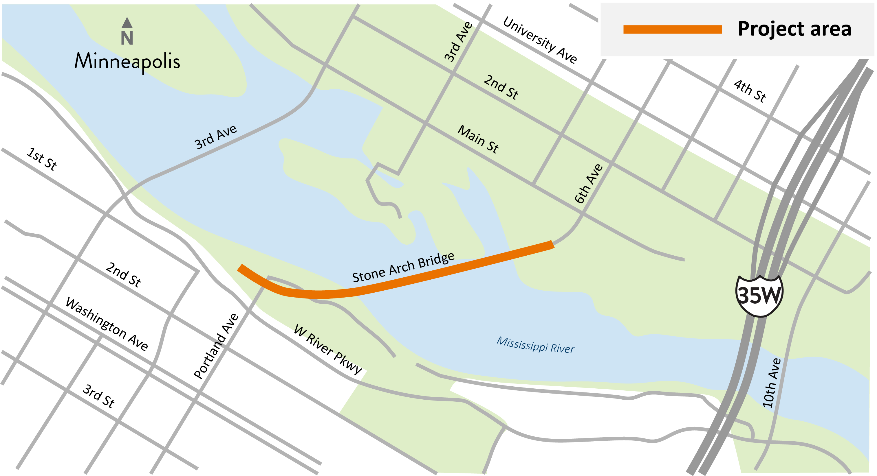 Stone Arch Bridge in Minneapolist project location map