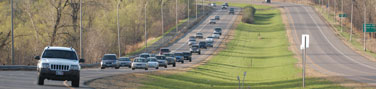 Vehicles traveling along a divided highway