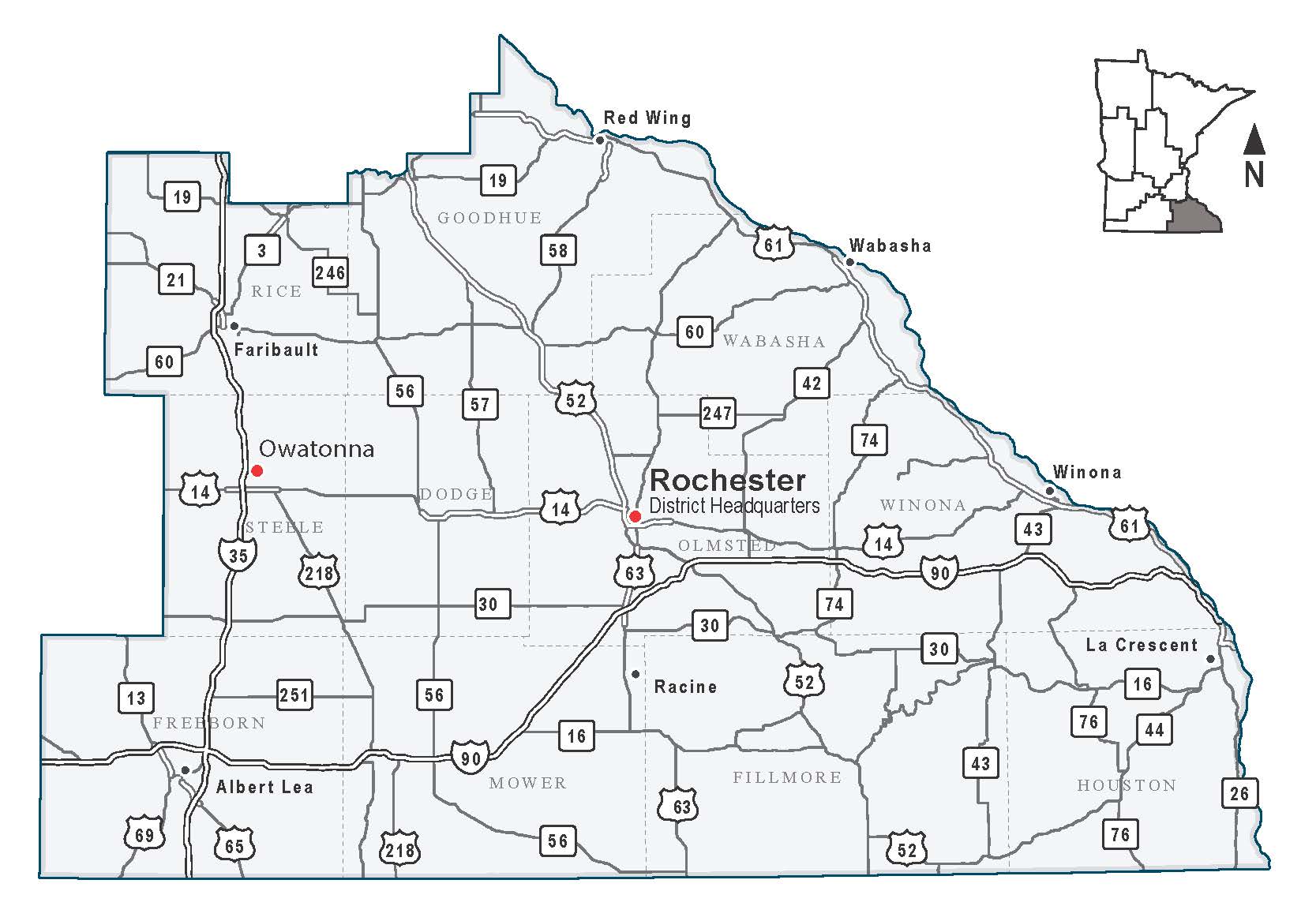 Map of MnDOT District 1, covering Northeast Minnesota.
