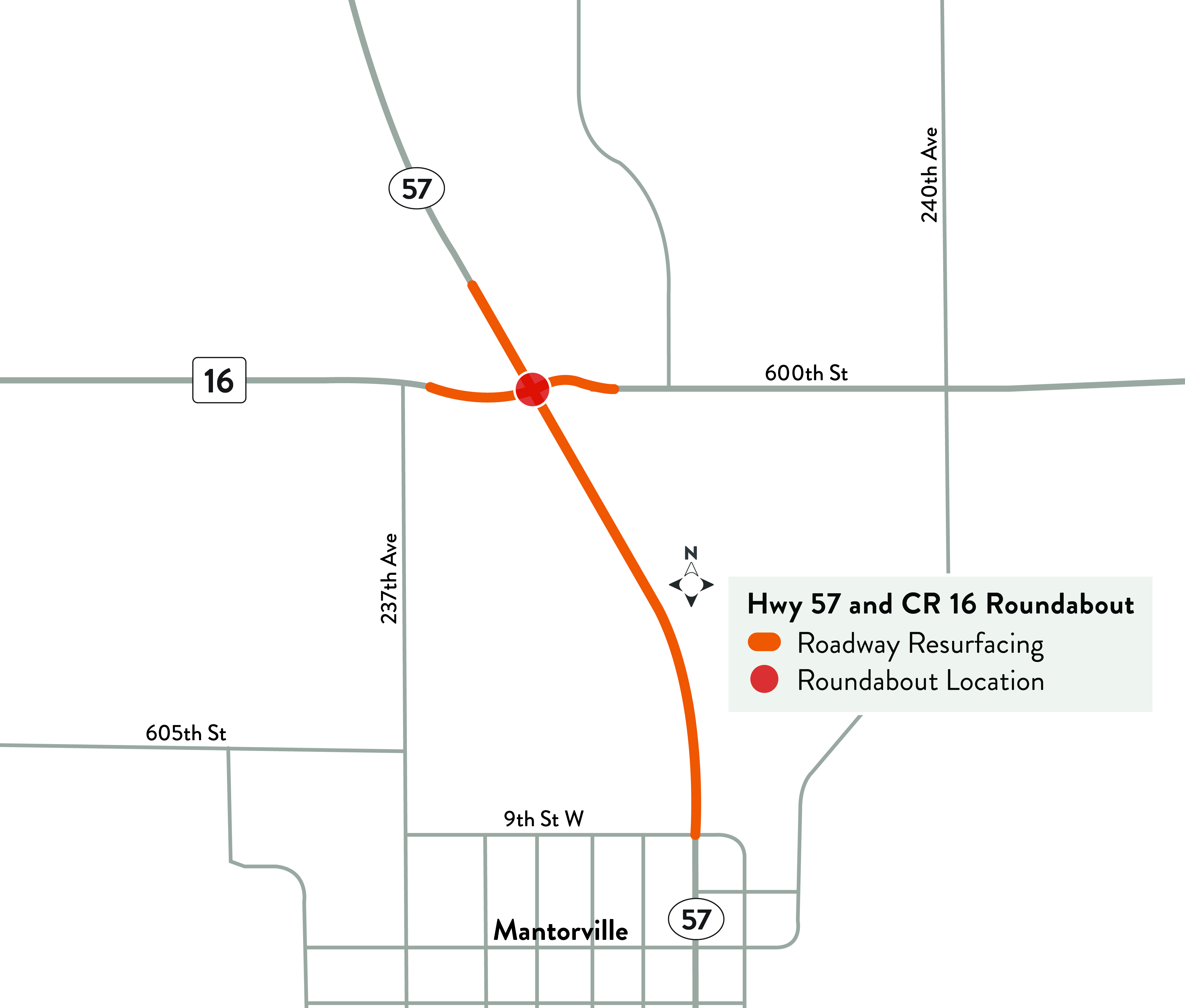 Hwy 57 resurfacing and roundabout location.